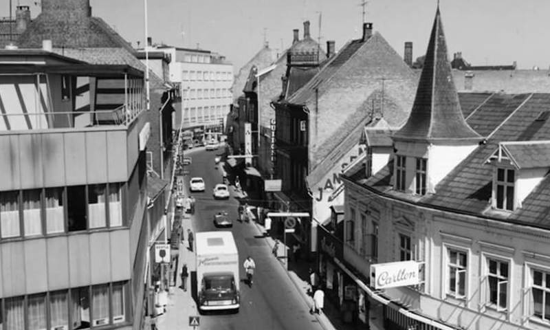 Nykøbing Falster By, hvor butikken Carlton ses. Foto: Stubbekøbing Lokalhistoriske Arkiv